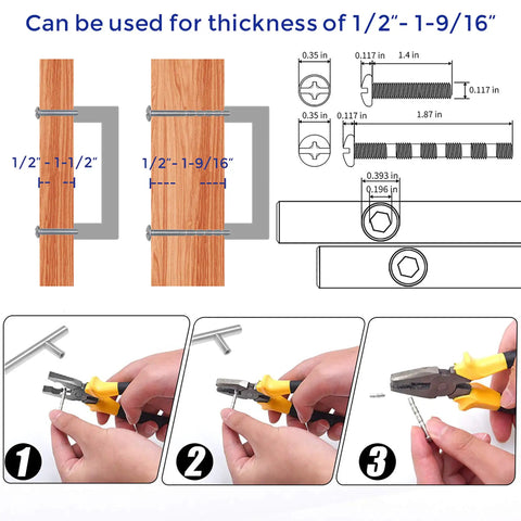Diagrams and steps for installing 60 Pack 3.75 Inch Square Cabinet Handles In Satin Nickel Brushed Nickel Finish, 96mm spacing