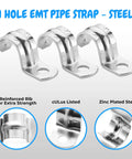 Beefy Heavy Duty Pipe Strap Half Inch Zinc Plated Steel EMT Conduit Clamps 100 Pack Reinforced Rib Design Snap On