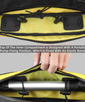 Ride Ready Bike Triangle Frame Bag 1.7L Waterproof Tool And Gear Organizer With YKK Zippers showing inside pump holder