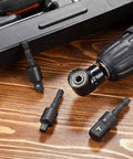 Right Angle Drill Adapter 105 Degree, 360 Degree Rotatable Hex Shank, 4 In 1 Impact Drill Bit Extension on wooden surface