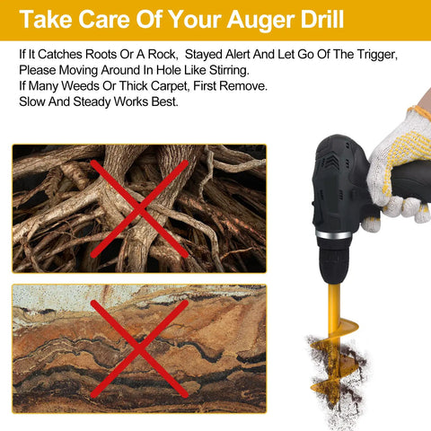 Instructions and safety tips for using Auger Drill Bit For Planting 4-Piece Set Bulb Auger And Easy Earth Auger.