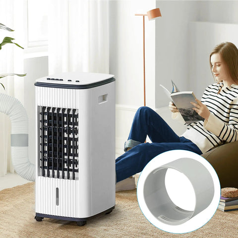 Portable AC Exhaust Hose Coupler 5.9 Inch Connector Extender With Clockwise And Counterclockwise Threads alongside air conditioner