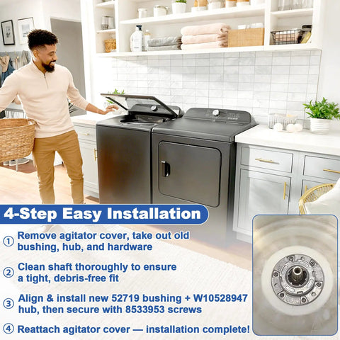Heavy Duty Washer Drive Hub Kit With Basket Bushing And Six Hub Screws For Durable Spin Fits Whirlpool Kenmore Maytag VMW installed on washer
