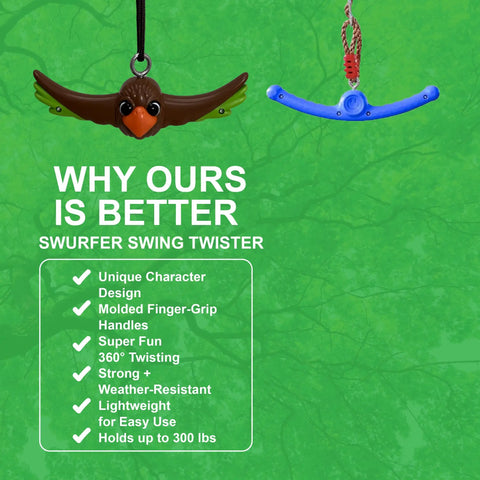 Ninja Twister Swing Spins Set For Backyards, 360 Degree Spin Toy with bird and handle, kids outdoor play, supports up to 300lbs.