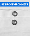Detail of rust proof grommets on Heavy Duty 10X20 Ft White Tarp 12Mil Waterproof UV Resistant Multipurpose Sheet.