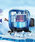 Supercharged Countertop Ice Maker With Built In Auto Clean That Whips Up 66 Pounds Daily Plus 32 Cubes Per Cycle close-up of steel cooling unit on ice.