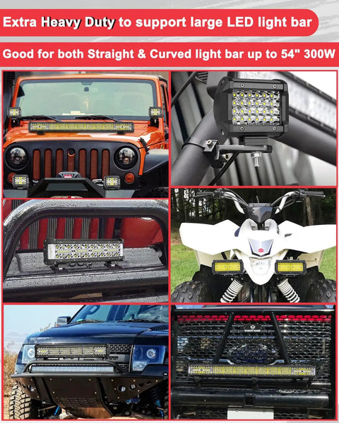 2 Pack Universal Light Bar Mount Brackets Adjustable For LED Pods And Cube Lights Fits Most Single Dual And Triple Row Light Bars Up To 54 Inches Off Road Ready With 2 Year Warranty