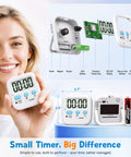 Top Shelf Two Pack Digital Timer With Built In Memory Dead Reliable For Kitchen Cooking Classroom Tasks And Quick Meal Prep Drop In And Play Design Comes Fully Loaded With Batteries Ready To Roll, shown with battery and display.