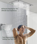 Top Tier Bluetooth Shower Head With 63 Custom Spray Modes And Precision Knob Controls Featuring Color Changing Led Lights And Rainfall Body Spray For A Straight Up Bathroom Glow Up In Matte Black with rainfall spray.