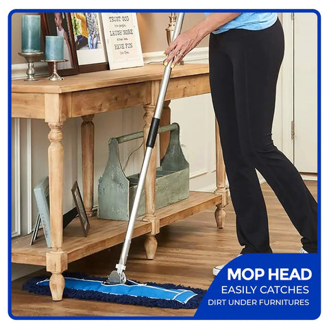 Straight Up Premium Heavy Duty Nylon Dust Mop Replacement Head 2 Pack Fits Standard 36 Inch Frames Machine Washable blue mop head cleaning under furniture.