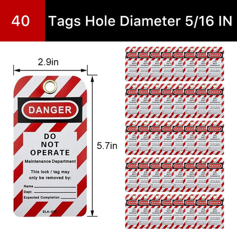 Lockout Tagout Station Safety Kit Electrical LOTO Devices OSHA Compliant with 40 red and white "Do Not Operate" tags.