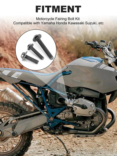 Pro Grade Motorcycle Fairing Bolt Kit Titanium Stainless Steel Universal Sportbike Fasteners M5 M6 Hardware Upgrade image showing compatible fasteners.