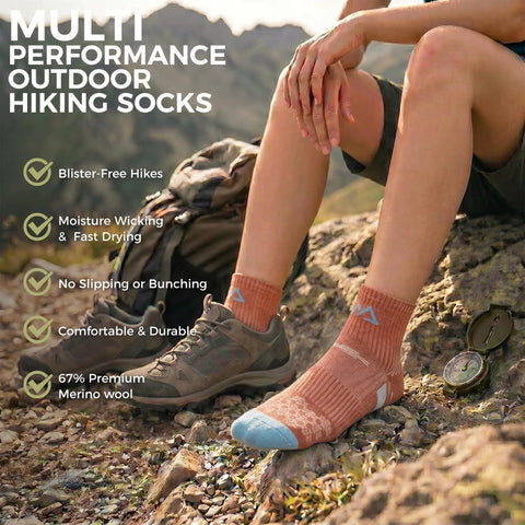Women Merino Wool Hiking Socks Pack Of 5 Quarter Crew Length Thermal Warmth Cushioned Comfort And Moisture Wicking