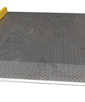 Real Deal Heavy Duty Aluminum Dock Board With Steel Curb, 60 By 72 Inch Loading Ramp, OSHA compliant with yellow edges.