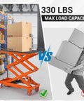Heavy Duty Double Scissor Hydraulic Lift Table Cart Built Tough For Shop Floors And Lets This Bad Boy Raise Your Cargo Smoothly with boxes.