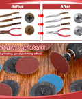 200 Pieces 2 Inch Sanding Discs 80 Grit For Die Grinder, Sweet For Surface Prep, Strip Grind Polish Finish, Rust And Paint Removal, Burr Cleanup, Durable Conditioning Discs shown polishing tools.