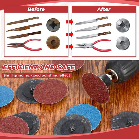 200 Pieces 2 Inch Sanding Discs 80 Grit For Die Grinder, Sweet For Surface Prep, Strip Grind Polish Finish, Rust And Paint Removal, Burr Cleanup, Durable Conditioning Discs shown polishing tools.