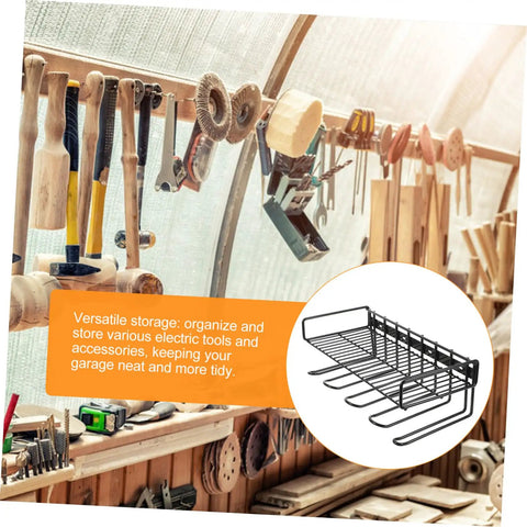 Hella Durable Power Tool Organizer Wall Mount Drill Stand And Plug N Play Charging Dock No Sweat Setup Garage Storage Rack showcasing organized tools on wall.