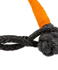 Soft Rope Recovery Shackle For Off Road Winching Up To 32000 Lbs 14.5 Ton close-up with orange and black braided texture