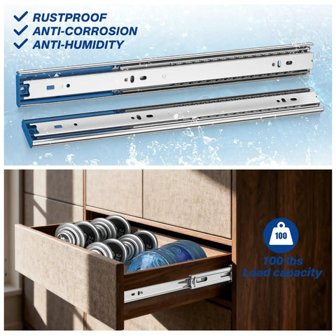 Soft Close Drawer Slides 20 Inch, 5 Pairs, Ball Bearing Full Extension, Heavy Duty Steel Side Mount Rails for Kitchen Cabinets