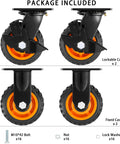 Hella Heavy Duty 5 Inch Caster Wheels Set of 4 showing 2 lockable and 2 fixed swivel casters with solid rubber tires.