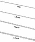 Sterling Silver Diamond Cut Rope Chain Bracelet 2.3mm 8.5 Inch, Hypoallergenic Nickel Free 925 Stamp, multiple thickness comparisons