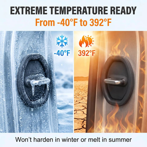 Extreme temperature ready image showing Built Damn Solid Black Silicone Door Latch Cover Kit from -40°F to 392°F.
