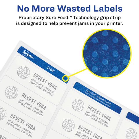 Round Printable Labels 300 Pack 2.5 Inch Matte White Stickers For Laser And Inkjet Printers With Sure Feed Tech showing grip strip.