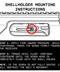 Installation instructions for Side Saddle Shotgun Shell Holder V2 for Mossberg 590 and Shockwave Series showing screw alignment.