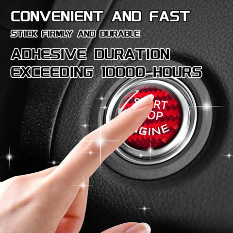 Hand pressing red Carbon Fiber Start Button Cover For Cars 25 To 26mm Universal Interior Ignition Button Trim