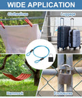 Collage showcasing applications of Blue Heavy Duty Safety Cable Wire Rope With Double Loop Built To Last 1.64 Ft Lanyard