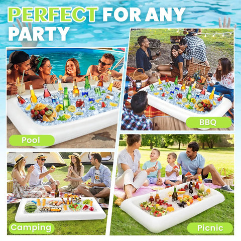 Large Inflatable Ice Serving Bar For Food And Drinks, Floating Buffet Cooler Tray With Drain Plug used at pool parties