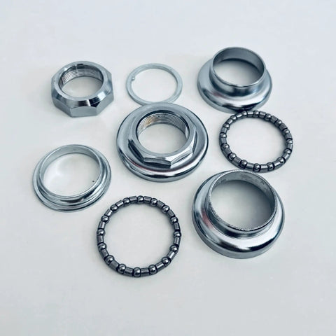 Dope One Inch Threaded Bicycle Headset Kit Eight Piece Front Fork Cup Set Lightweight Steel CP Finish With Caged Bearings Five Thirty Second By Sixteen
