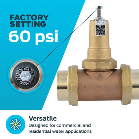 Direct Pressure Regulating Valve With Double Union 2 Inch NPT Female Metal Top 60 Psi PVA54M DUTH 60 Water PRV For Home Or Small Biz Plumbing And Upgrading Your System, brass body