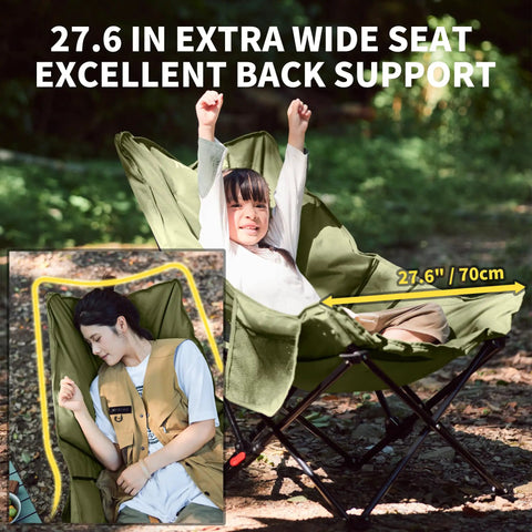 Oversized Padded Camping Chair With 27.6 Inch Wide Seat featuring a child sitting comfortably outdoors, showcasing excellent back support.