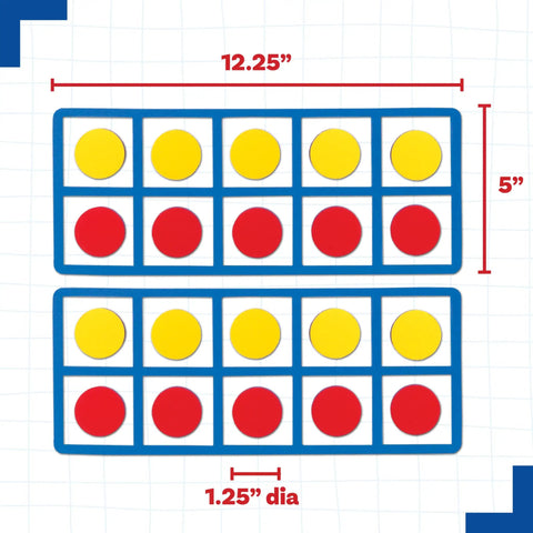 Giant Magnetic Foam Ten Frames Set With 20 Counters For Early Math Concepts, Addition And Subtraction, Durable Classroom Tools For Hands On Learning With 2 Frames shown with measurements