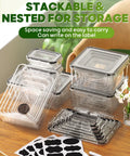 60 Piece Leak Proof Food Storage Set With Lids BPA Free Plastic Containers stacked and nested with labels and pen