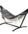 Heavy Duty Double Hammock With Stand For Indoor Outdoor Use, 450 Lbs Capacity, 2 Person, 9 Foot Boho Style Backyard Patio Beach Lounger