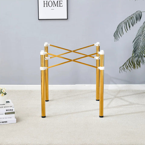 Adjustable Stainless Steel Table Legs Gold Finish Foldable Support Base For Coffee Desk Dining Table, shown from front with cross bracing.