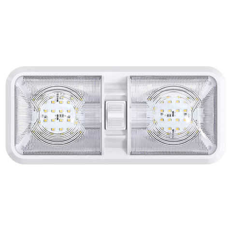RV Ceiling Double Dome LED Light Fixture With On Off Switch For Car RV Trailer Camper Boat 12V Natural White 4000 to 4500K 550 Lumens