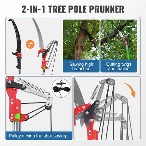 2-in-1 tree pole pruner with extendable 30 ft manual pole saw workhorse with pruner blade and scissors set features.