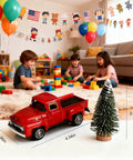 Red Pickup Truck Toy For Kids And Fam doubles as holiday mantel and table decor with free small tree
