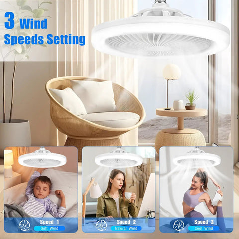 Socket Fan Light With Remote 10 Inch Ceiling Fan With Lights 2000 Lumens Dimmable LED Bulb Three Color Temperatures