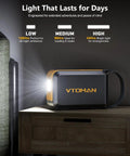 Portable 88.8Wh LiFePO4 Power Station Solar Generator with 100W peak, USB-C for camping, on a nightstand showing light modes.