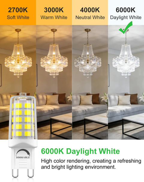 High Brightness Dimmable 4W LED Bulb 40W Equivalent 6000K Cool White No Flicker 450LM Ceramic Base Ideal For Garage Basement Hallway Energy Saving Pack Of 5 showcasing lighting differences with chandeliers and color temperatures.