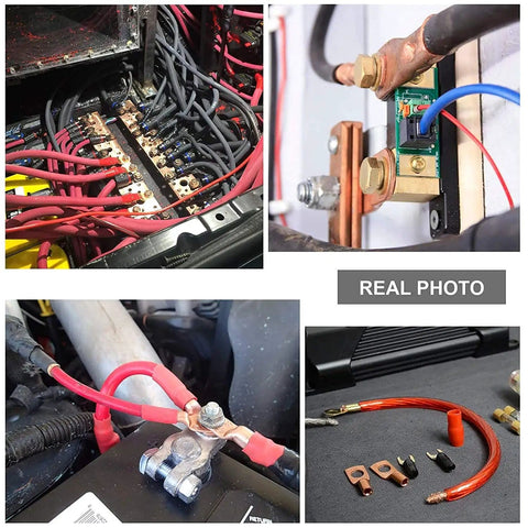 Heavy Duty Battery Lugs And Ring Terminals For 2/0 AWG Cables 3/8 Inch Copper Lugs with connections and heat shrink tubing