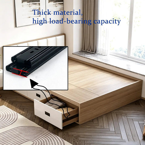 Heavy Duty Ball Bearing Drawer Slides For Cabinets And Furniture, Smooth Quiet Glide, Built To Last, Fits Panel Style Or Solid Wood Cabinets, Perfect For Wardrobes, Dressers, Nightstands, And Tatami Drawers; black steel slide on bed drawer