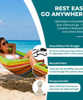 Woman lounging on a 40-inch wide Brazilian-style hammock with hand-woven rope loops on a beach, guacamole color.