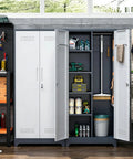 72-Inch Tall Metal Garage Storage Cabinet With Lockable Doors And Adjustable Shelves featuring a vertical broom closet