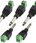 Pro Audio Gear 6.35mm TS Mono Male To 2 Pin Female Screw Terminal Block Connector Pluggable Wire Solderless Adapter Pack Of 5